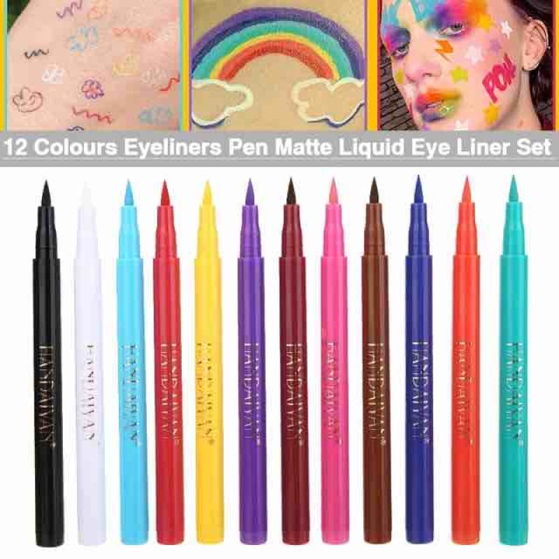 Handaiyan – Set 12 Tușuri Tip Cariocă Colorate – Eyeliner Lichid Mat