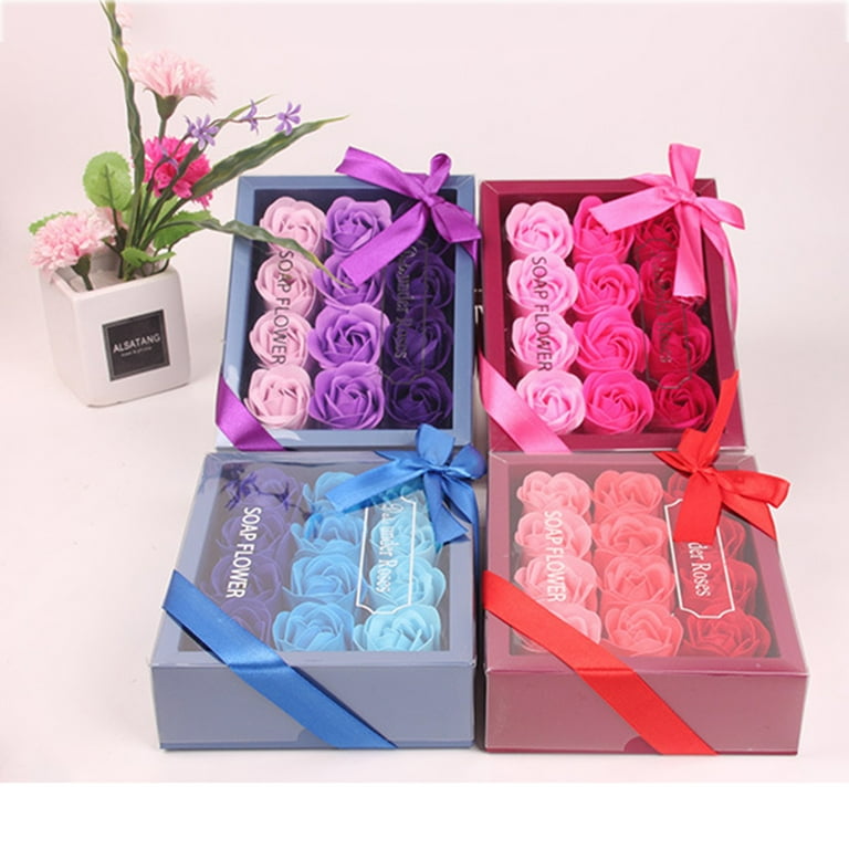 Cutie cadou cu 12 trandafiri din săpun – fundiță satinată – 1 Martie, 8 Martie, Valentines Day