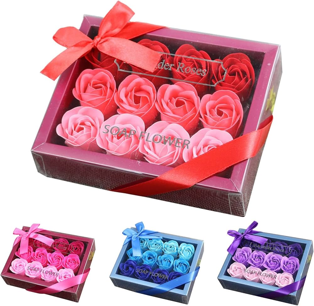 Cutie cadou cu 12 trandafiri din săpun – fundiță satinată – 1 Martie, 8 Martie, Valentines Day - imagine 10