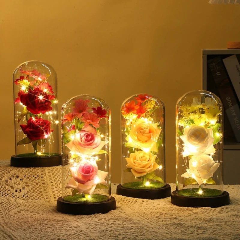 Aranjament Cadou Luminos "Buchet Floral Etern" in Cupolă