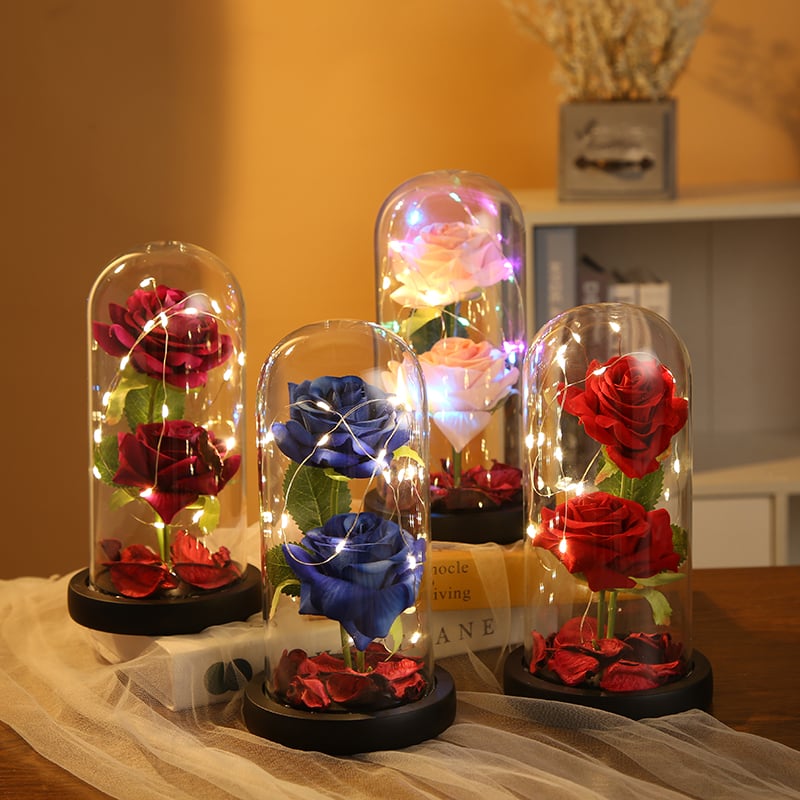 Aranjament cadou in cupolă cu trandafiri din săpun și lumini LED – 1 Martie, 8 Martie, Valentines