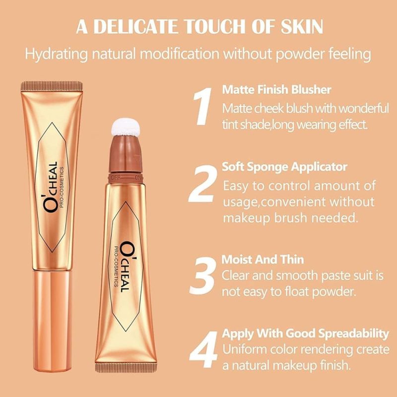 💎 Blush & Contur & Iluminator lichid O’CHEAL cu burețel aplicator – multifuncțional & profesional - imagine 13