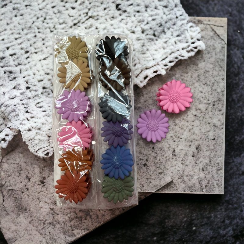 Set Clești de Păr din silicon cu Design Floare, Finisaj Mat, Set de 12 Bucăți