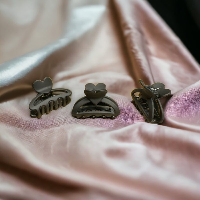 Set Clești de Păr din silicon cu Design Inimă, Finisaj Mat, Set de 12 Bucăți