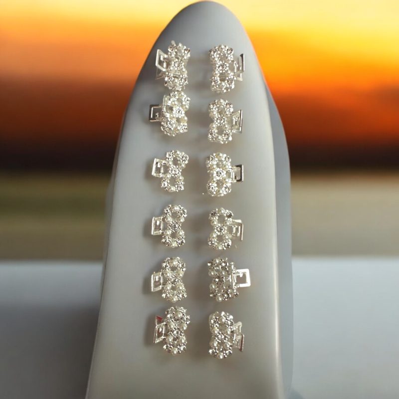 Clestisori de par din metal cu pietre transparente cod D87 set 12 bucati pentru coafuri de ocazie