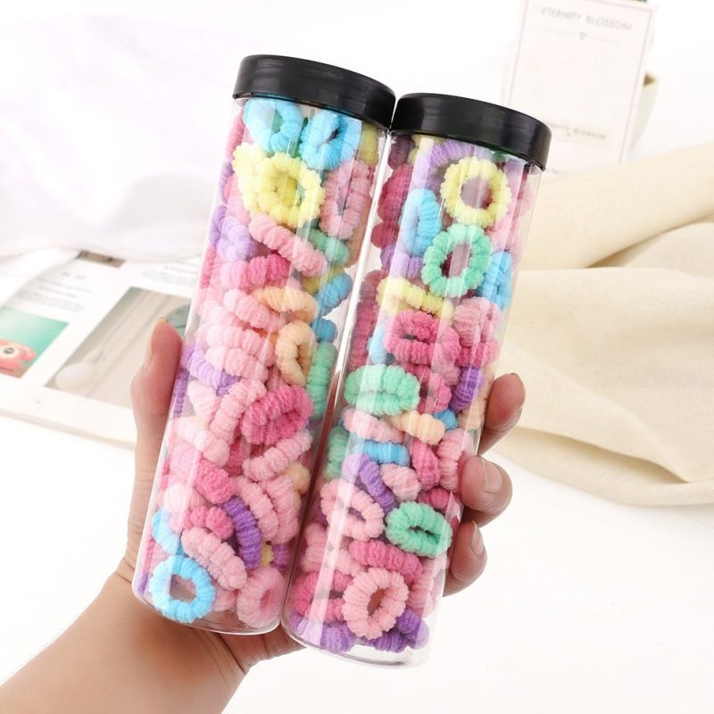 Elastic pufos colorat pentru păr – 80 bucăți în tub transparent
