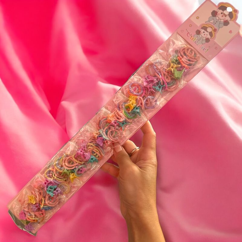 Set accesorii par copii cu elastice si clestisori colorati ambalate individual Cute Girl
