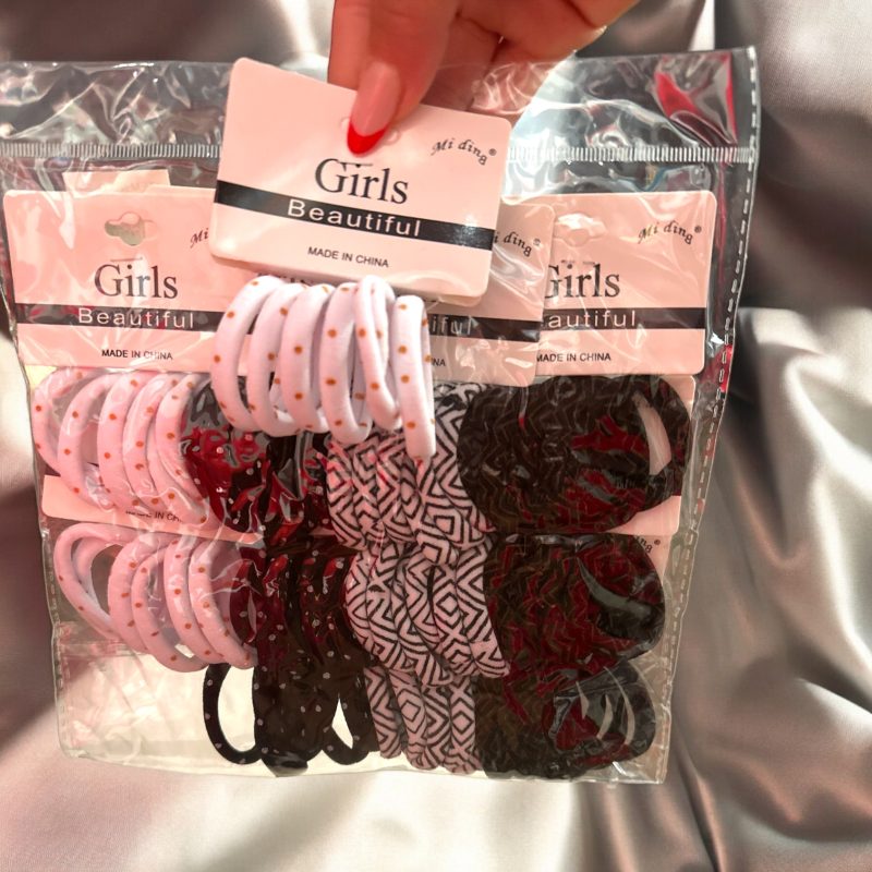 Set elastice păr colorate cu imprimeu – cod EL126G, 12 cartonașe x 6 bucăți