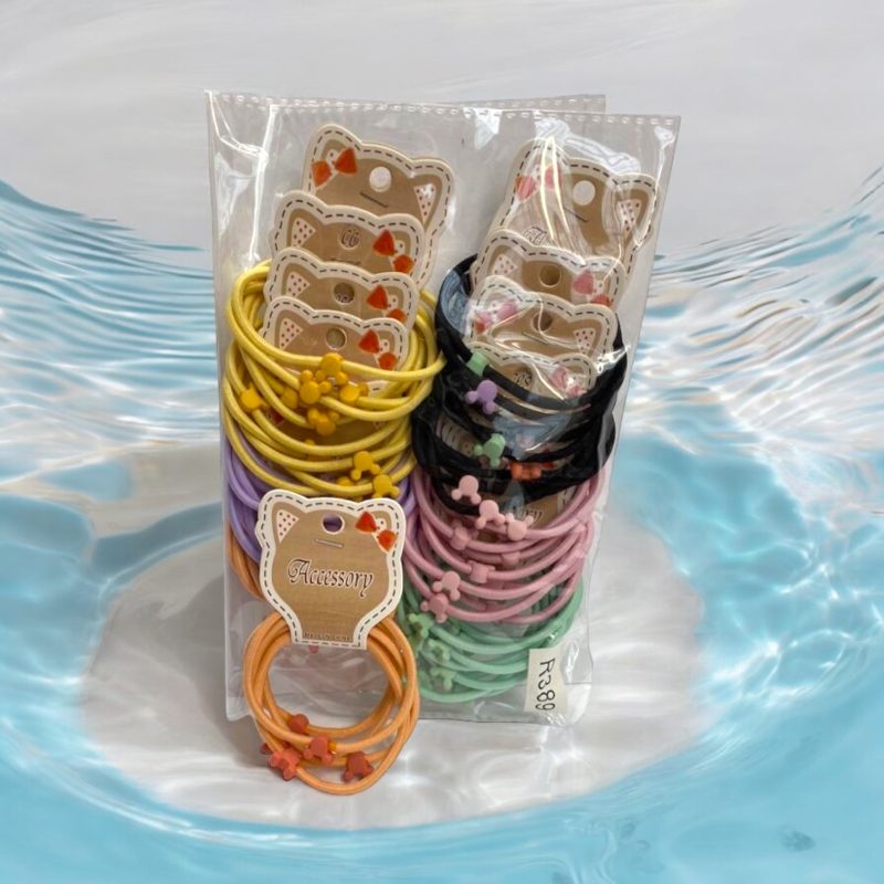 Set elastice colorate cu decor floare – 5 buc/cartonaș (12 cartonașe/set)