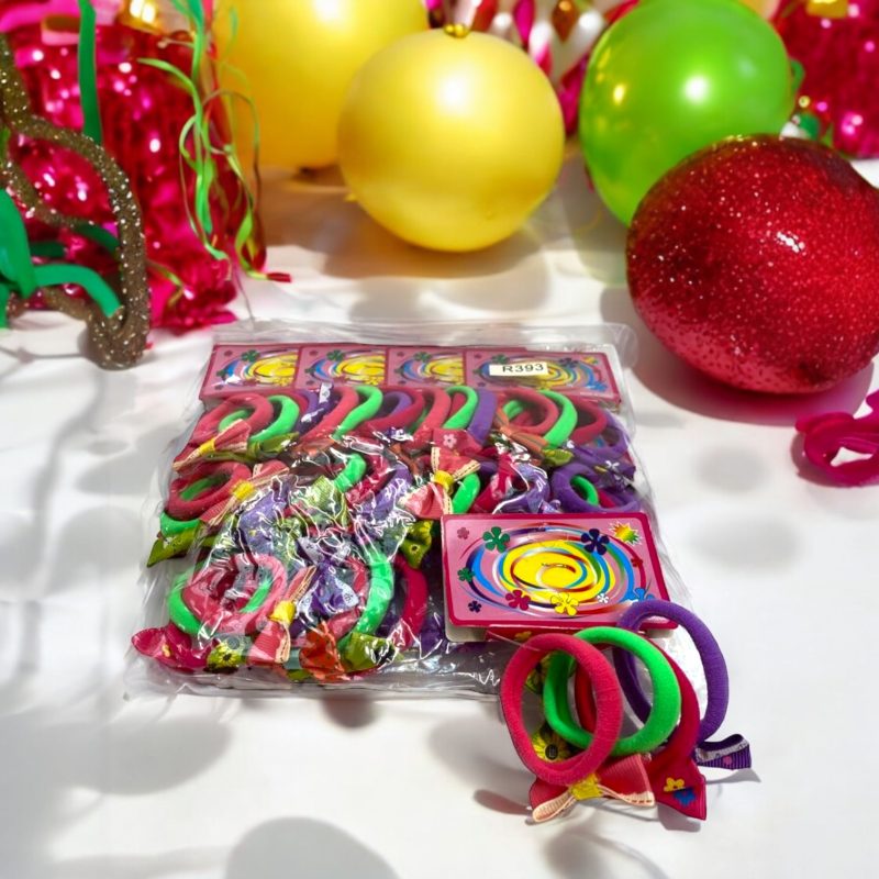 Set elastice colorate cu fundiță pentru păr – 4 bucăți/cartonaș (12 cartonașe/set)