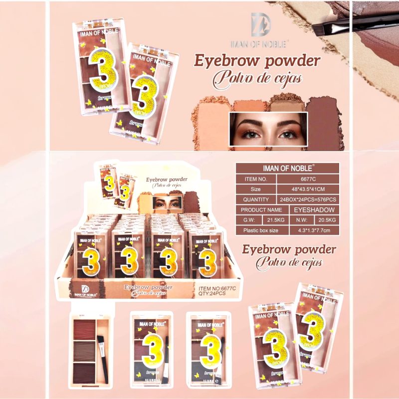 Fard sprâncene 3 culori – Iman of Noble 6677C – cu aplicator inclus, look natural și definit