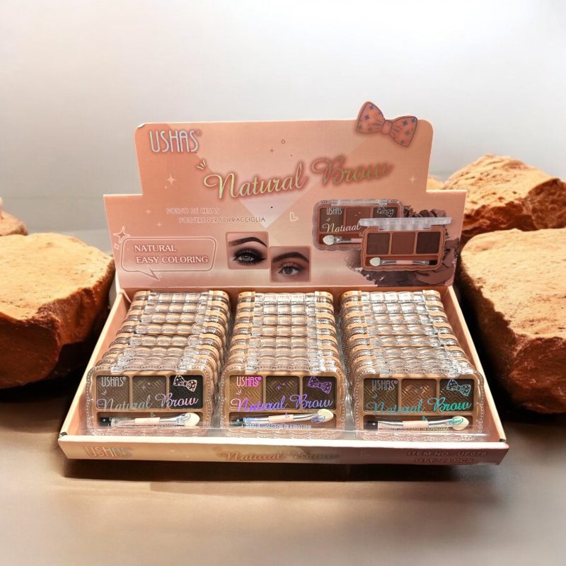 Fard sprâncene USHAS Natural Brow – 3 culori, cu pensulă dublă – cod UF078