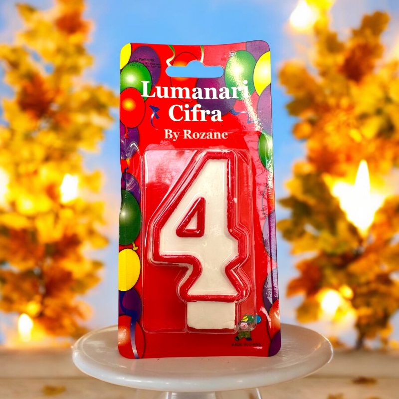 Lumanare cifra pentru tort cifra patru model clasic rosu alb By Rozane