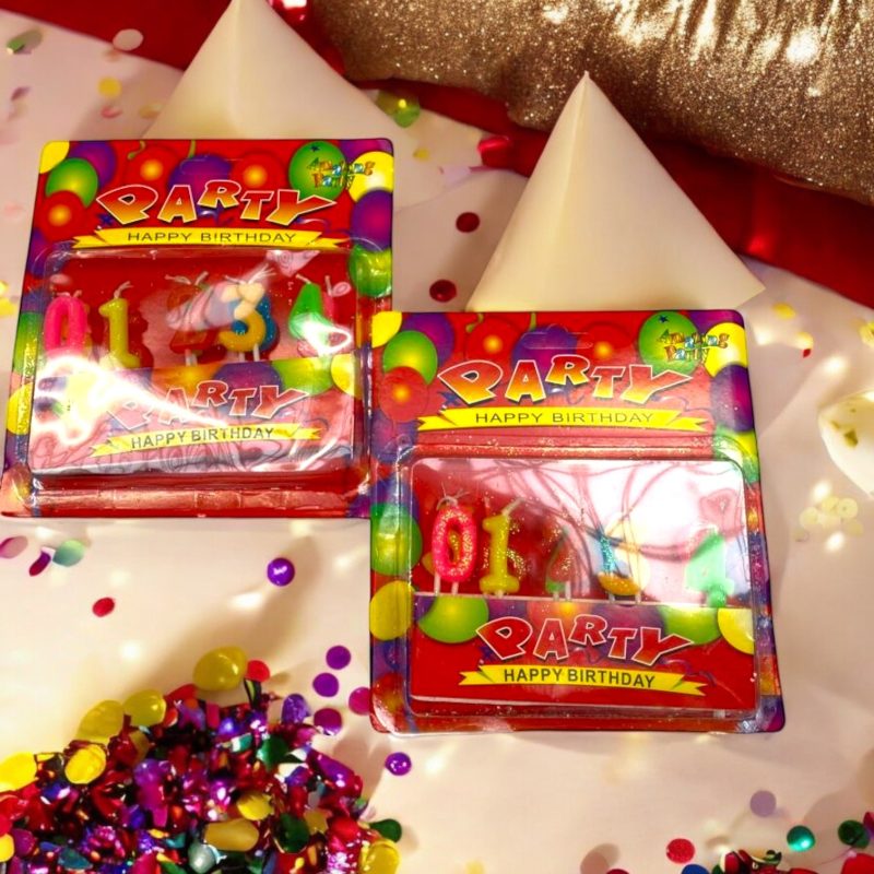 Set lumanari aniversare cifre pentru tort multicolore model Party Happy Birthday