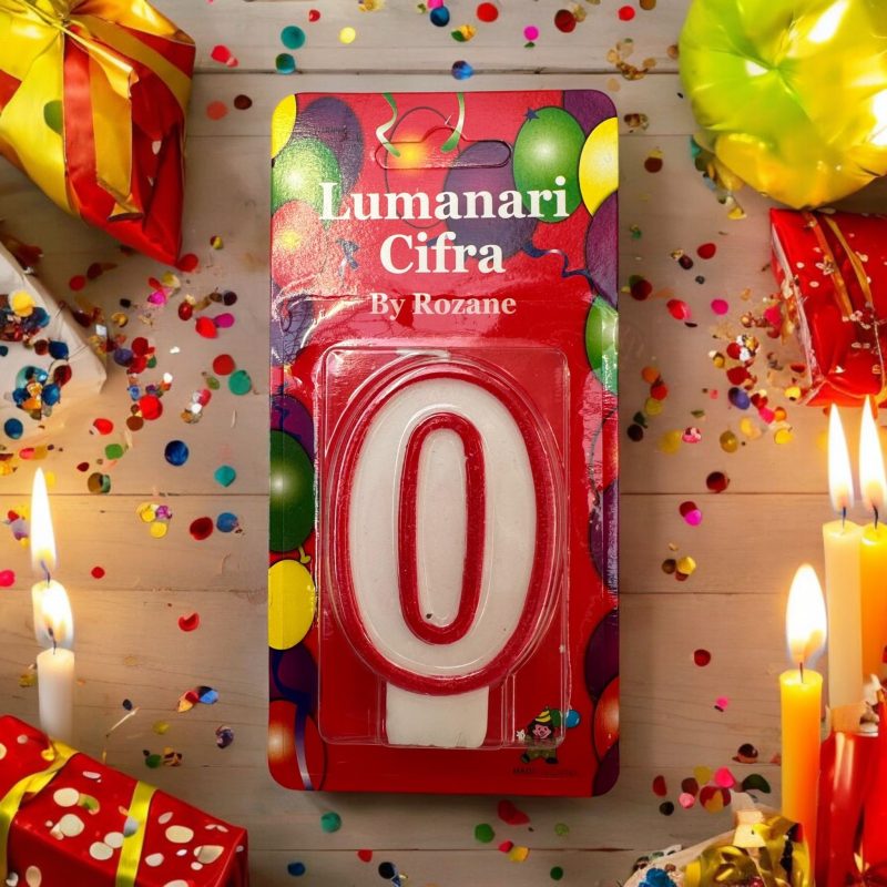 Lumanare cifra pentru tort cifra zero model clasic rosu alb By Rozane