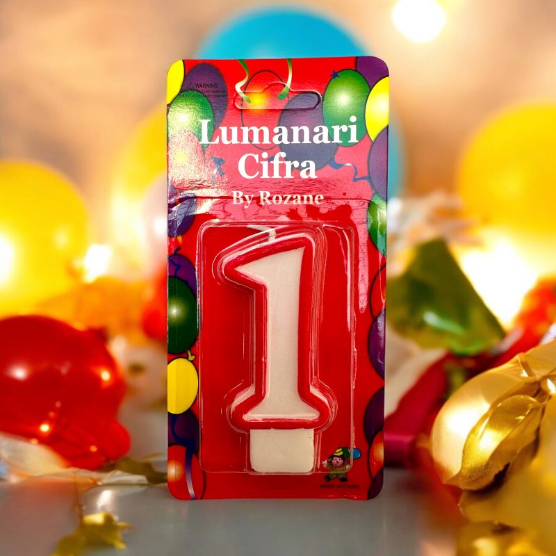 Lumanare cifra pentru tort cifra unu model clasic rosu alb By Rozane