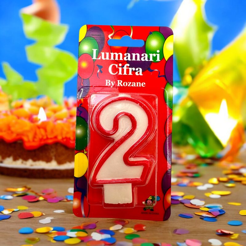 Lumanare cifra pentru tort cifra doi  model clasic rosu alb By Rozane