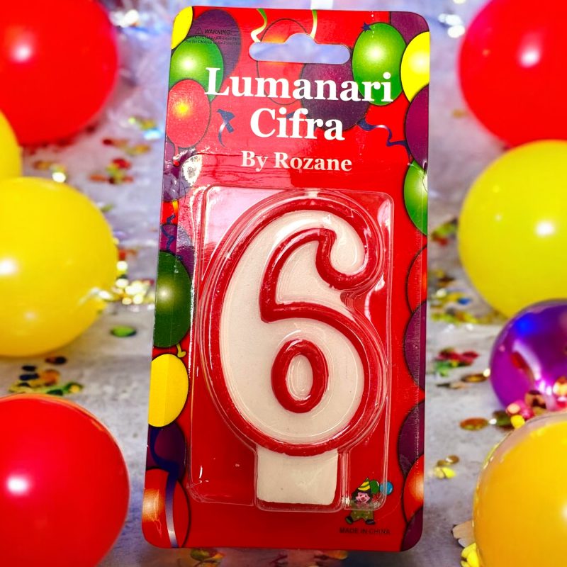 Lumanare cifra pentru tort cifra sase model clasic rosu alb By Rozane