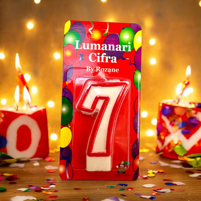 Lumanare cifra pentru tort cifra șapte model clasic rosu alb By Rozane