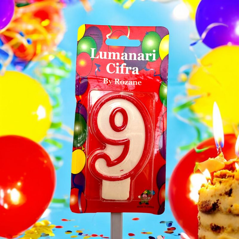 Lumanare cifra pentru tort cifra noua model clasic rosu alb By Rozane