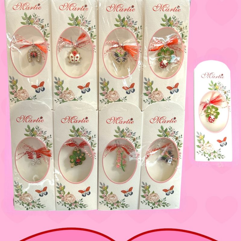 Pandant Mărțișor Tradițional Metalic – Modele Norocoase și Florale – 24/set