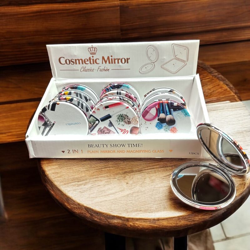 Oglinda cosmetica rotunda de buzunar 2 in 1 modele cu machiaj set 12 bucati