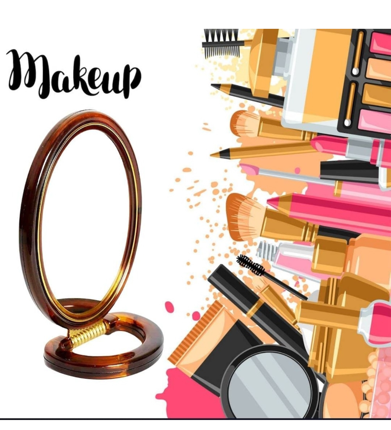 Oglinda cosmetica ovala maro mijlocie cu suport 14.5x11 cm model clasic cu doua fete - imagine 8