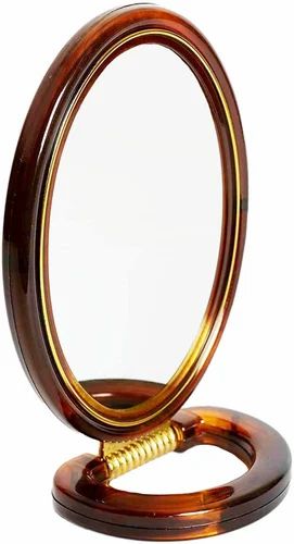 Oglinda cosmetica ovala maro mijlocie cu suport 14.5x11 cm model clasic cu doua fete - imagine 5