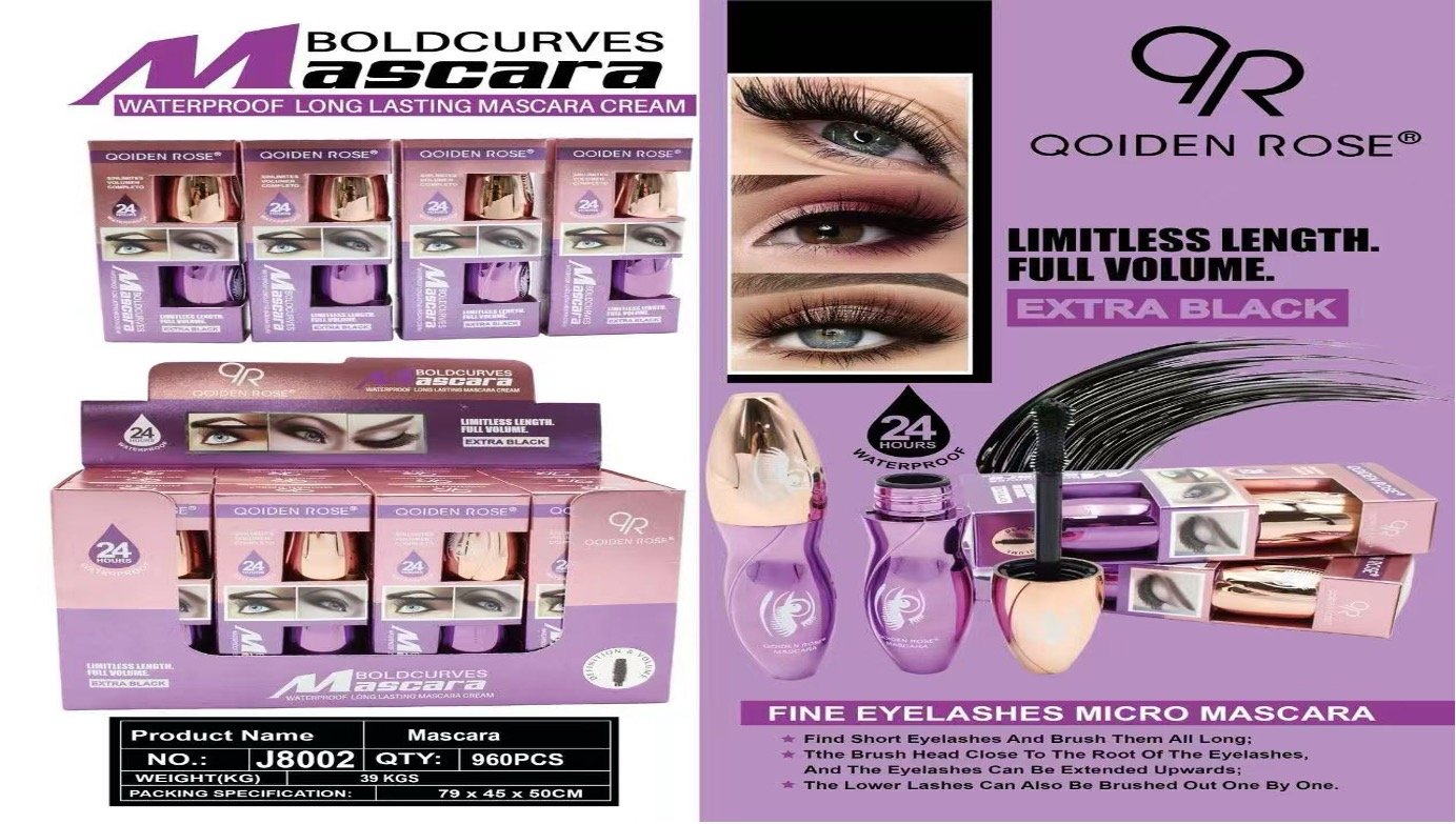 Rimel negru QOiden Rose BoldCurves Mascara cod J8002 extra black waterproof 24 ore