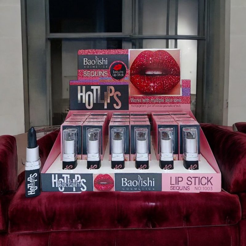 Ruj solid cu efect plumping cod 1003 Baolishi – Hot Lips, cu glitter sclipitor, 24 bucăți