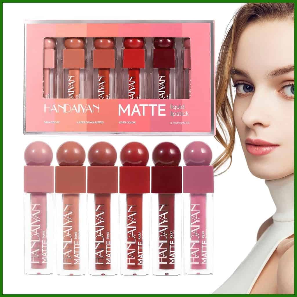Handaiyan – Set Rujuri Lichide Mate – 6 bucăți – Ambalaj Roz Degrade 1086 - imagine 3