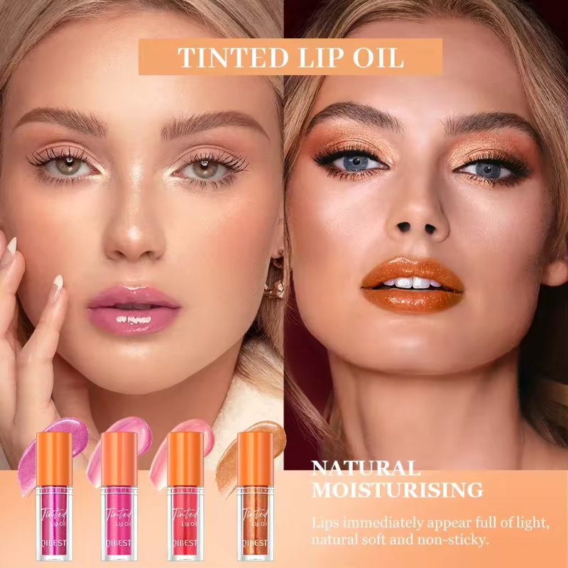 Ulei de buze QIBEST Tinted Lip Oil 2411S – luciu hrănitor cu tentă colorată, en-gros