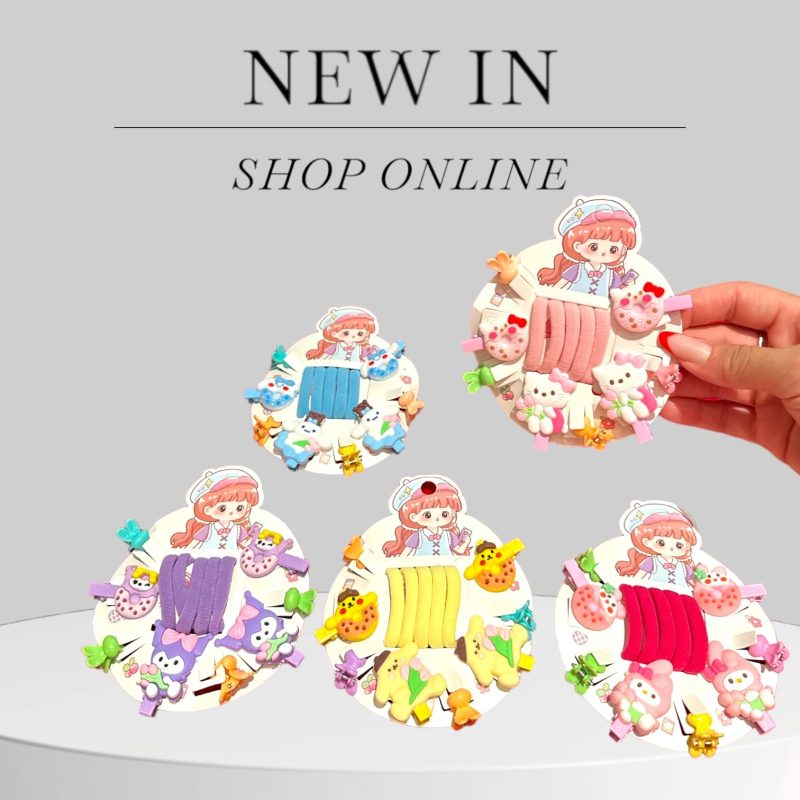 Set accesorii par fetite rotund cu elastice si clame figurine colorate D40