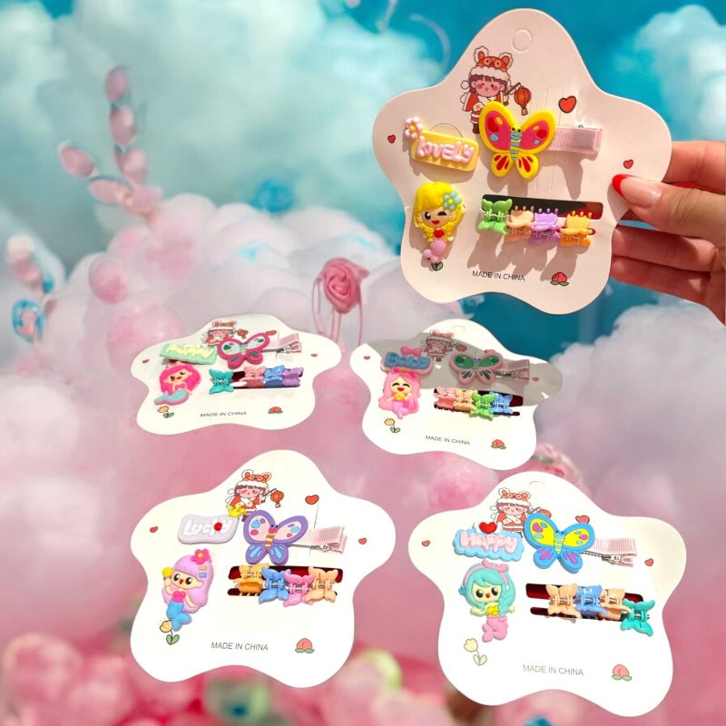 Set accesorii păr fetițe – Cod D45 – Clame și figurine pastelate