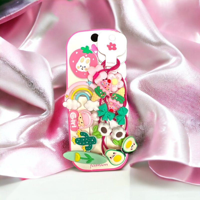 Set accesorii păr copii cu personaje – model cu elastic și clamă decorativă