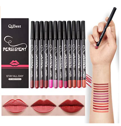 Set 12 creioane contur buze QiBest Persistent – rezistență îndelungată, culori intense