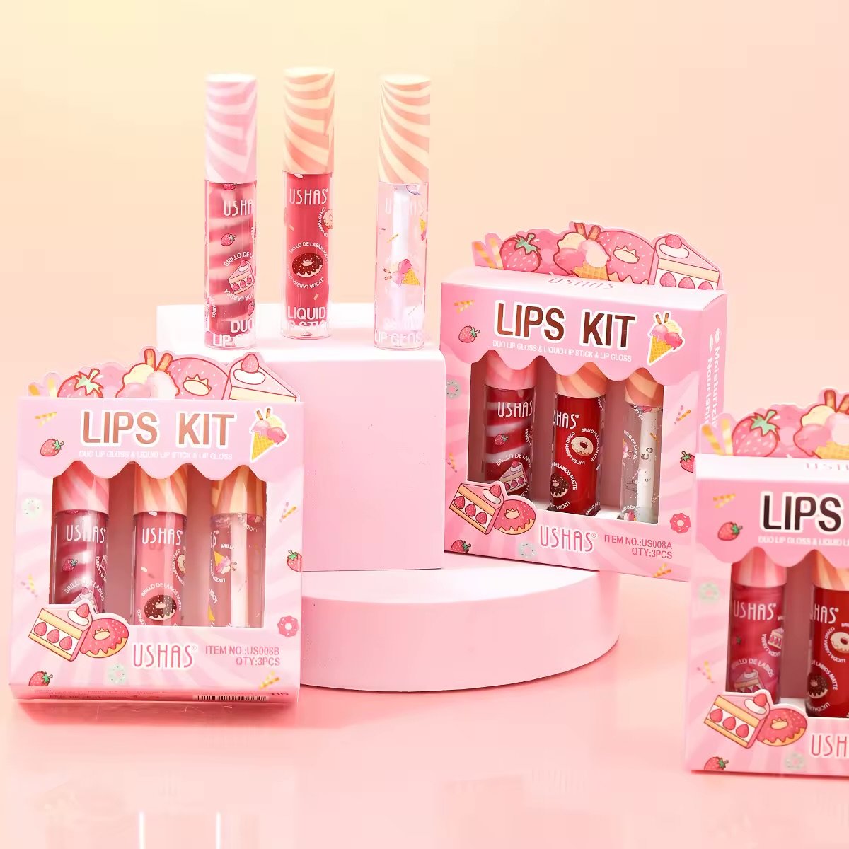 Set 12 cutii Ruj lichid & Lip Gloss – Ushas Lips Kit (3 bucăți/cutie)008B