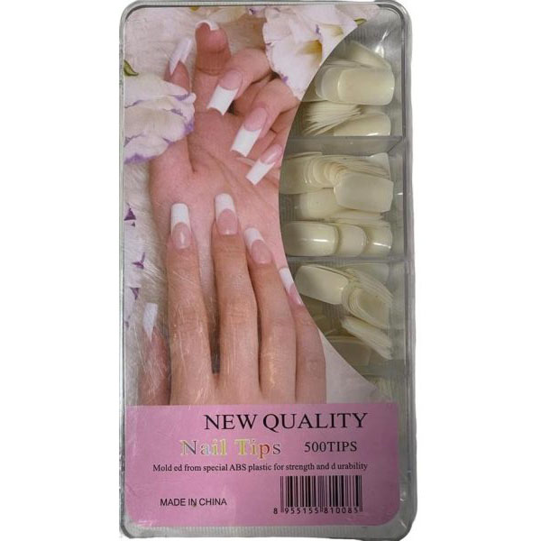 Tipsuri unghii cod CA74 set 500 bucati nude, transparent si alb pentru constructie profesionala