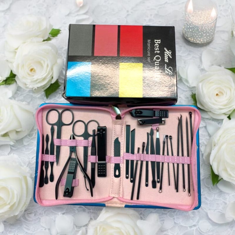 Trusă profesională pentru manichiură și pedichiură – 26 piese | Design elegant, etui cu fermoar și cutie colorată 120