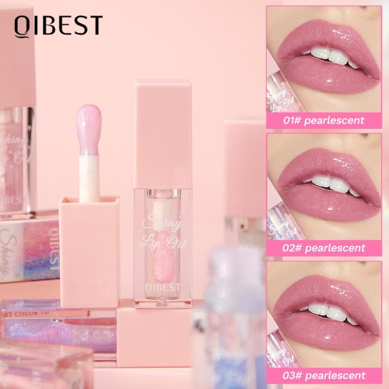 ulei de buze qib shiny cod QIBEST shiny luciu perlat hidratant cu efect strălucitor și ambalaj roz elegant