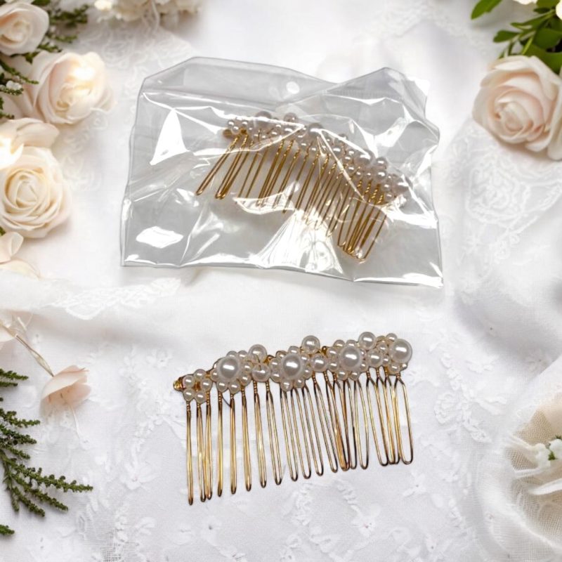 Agrafă pieptene decorativă pentru păr cu perle mari – accesoriu elegant pentru mireasă și ocazii speciale