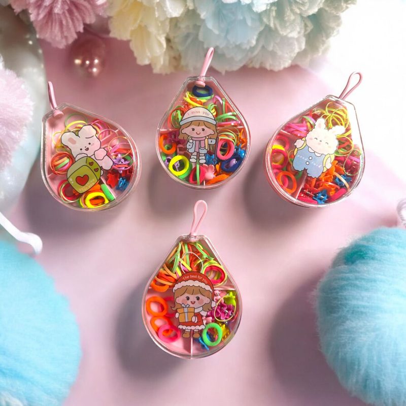 Set 12 cutiuțe lacrimă cu elasticuțe colorate pentru copii – accesorii de păr prezentate într-un ambalaj adorabil și practic