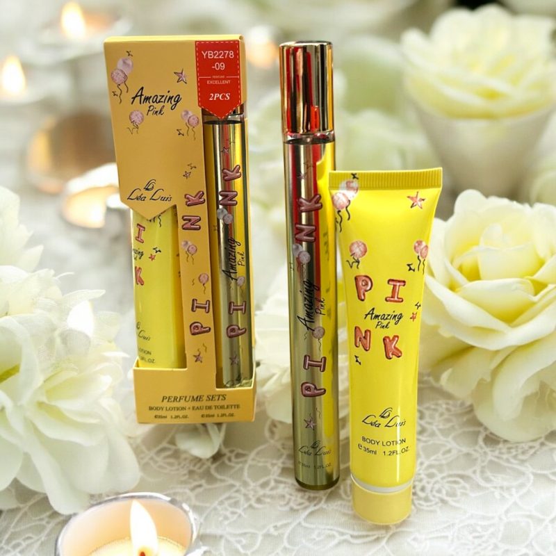 Set Cadou pentru Femei: Apă de Toaletă (Parfum Tip Pix) + Cremă de Corp "Amazing Pink" (Ediție Solară) – YB2278-09