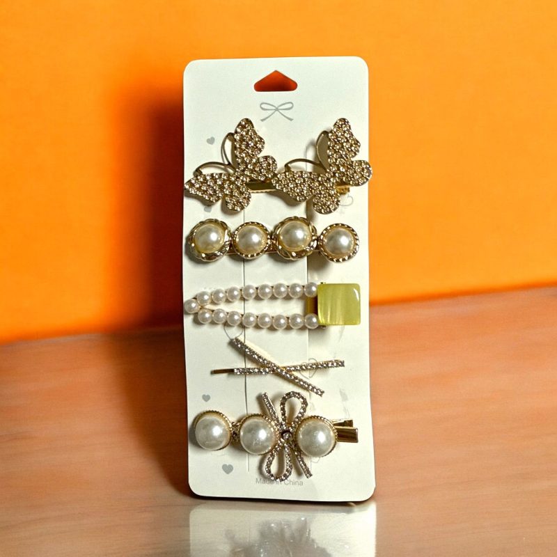 Set Clame de Păr cu Perle și Strasuri – 5 Bucăți / Cartonaș – 12 Cartonașe / Set