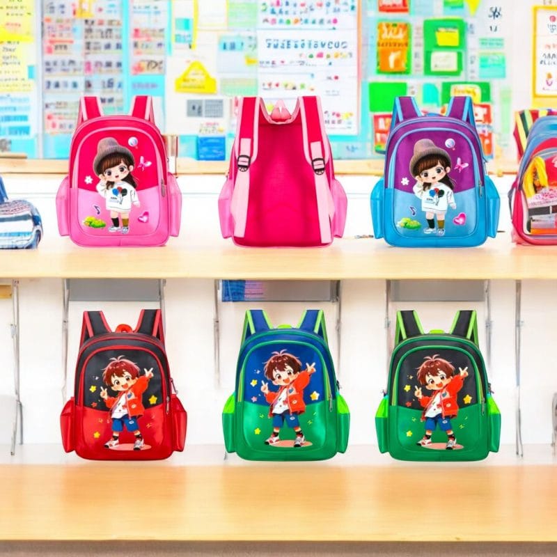 Ghiozdan copii H659 – model cu personaj animat, 35x27x13 cm, poliester, culori mixte