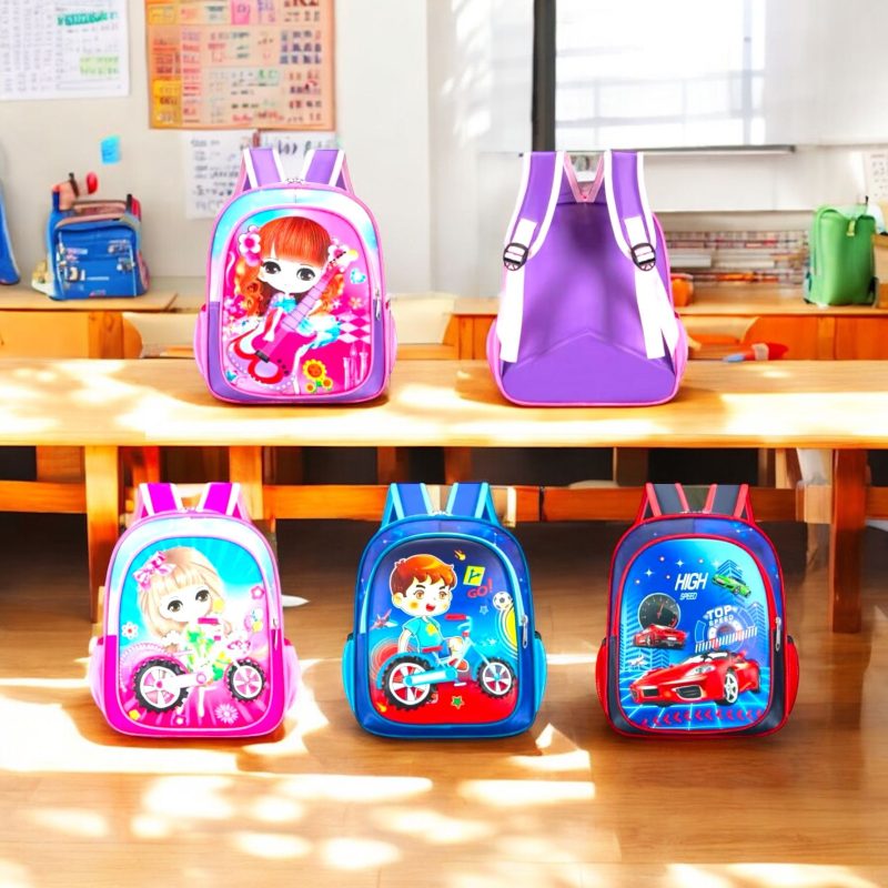 Ghiozdan copii H661 – imprimeuri colorate cu personaje, 34x28x12 cm, material poliester, design unicat