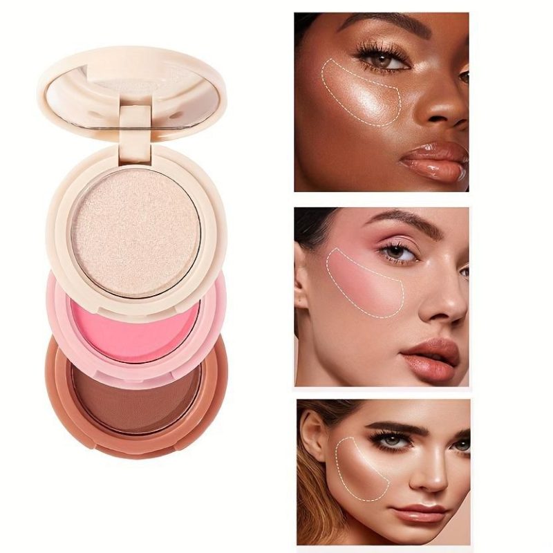 Handaiyan 3 în 1 Palette H3013 – Paletă Iluminator, Blush și Contouring, Culori Mixte