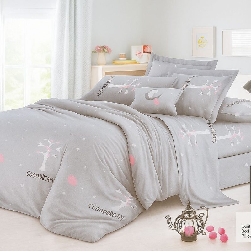 Lenjerie de pat 4 piese din finet cod H805 gri pastel - imagine 2