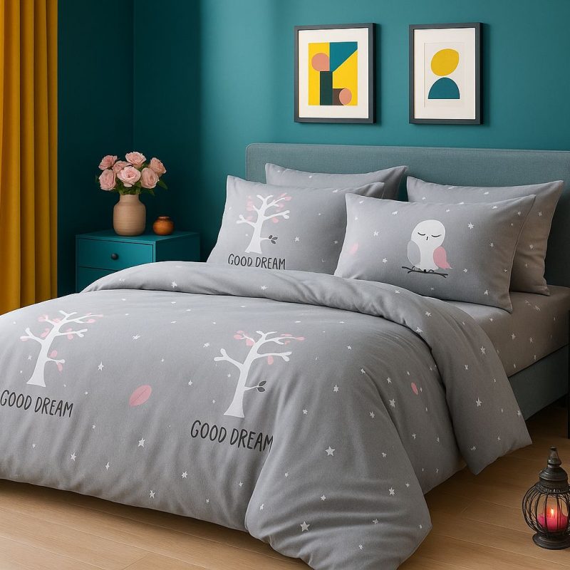 Lenjerie de pat 4 piese din finet cod H805  gri pastel