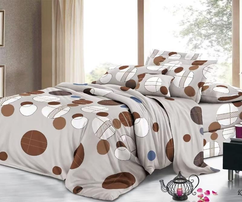 Lenjerie de pat 4 piese din finet – model buline maro și albe – H781
